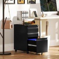 VINSETTO Steel File Cabinet with Lock & Wheels for Home Office in Black