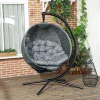 OUTSUNNY Hanging Swing Chair w/ Metal Stand & Side Pocket in Dark Grey
