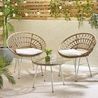 FurnitureboxUK Crete Light Brown Rattan Outdoor Table & 2 Chairs Set