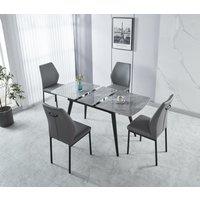 Modernique Sintere Stone Top Extending Table & 4 Faux Leather Chairs Dining Set in Grey