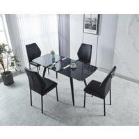 Modernique Sintere Stone Top Extending Table & 4 Faux Leather Chairs Dining Set in Black