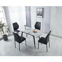 Modernique Sintere Stone Top Extending Table & 4 Faux Leather Chairs Dining Set in White