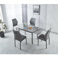 Modernique Sintere Stone Top Extending Table & 4 Faux Leather Chairs Dining Set in Grey