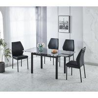 Modernique Sintere Stone Top Extending Table & 4 Faux Leather Chairs Dining Set in Black
