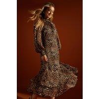 Dorothy Perkins Women's Animal Chiffon Burnout Stripe Midi Dress | Size: 8