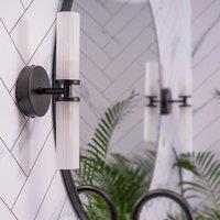 ValueLights Canya Up & Down 2 Way IP44 Rated Bathroom Frosted Reeded Glass Wall Light in Black