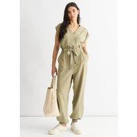 Sage Green Wrap Belted Utility Jumpsuit