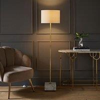 ValueLights Brit Marble Floor Lamp with Natural Linen Drum Lamp Shade & LED Bulb