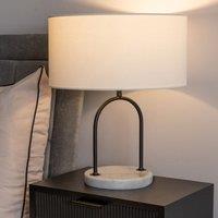 ValueLights Rachel Black Arch Marble Base Table Lamp with White Linen Lamp Shade & Bulb