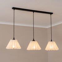 ValueLights Lauren White Pleated 3 Drop Bar Matte Black Diner Ceiling Pendant Light with Bulbs