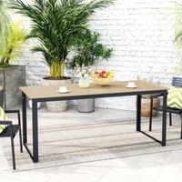 OUTSUNNY Garden Dining Table for 6 People with Slatted Table Top Metal Frame in Light Brown
