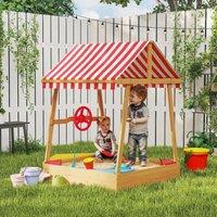AIYAPLAY Wooden Kids Sandpit with Canopy, Seats, Rudder & Bottom Liner in Yellow