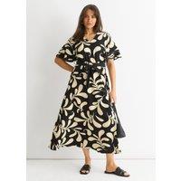 Gini London Women's Floral V Neck Elasticated Waist Midi Dress in Black | Size: 10