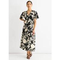 Gini London Women's Mono Ruffle V Neck Viscose Midi Dress in Black | Size: 8