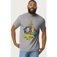 Beavis and Butthead Men's Shut Up Dumbass Heart Sword Banner T-Shirt in Mid Grey | Size: 2XL