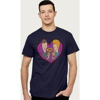 Beavis and Butthead Men's Pink Heart Frame T-Shirt in Navy | Size: 2XL