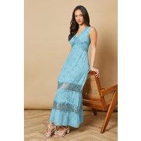 Oasis Women's Floral Chiffon Lace Midi Dress in Blue | Size: 10