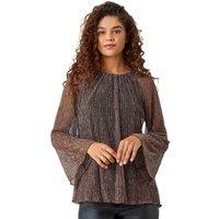 Roman Women's Plisse Overlay Wide Sleeve Top in Bronze | Size: 12
