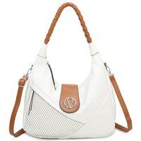 Fontanella Fashion Women's V Two-Tone PU Leather Hobo Shoulder Bag in White