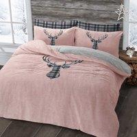 Velosso Stag Head Teddy Warm & Cosy Duvet Cover & Pillowcase Set in Pink | Size: Single