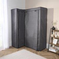 OHS Corner Wardrobe Fabric Clothes Hanging Rail Bedroom Organiser Decor in Light Grey