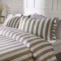 OHS Frill Duvet Cover Bedding Set Pillowcase Stripe Quilt Luxury in Pale Green | Size: Double