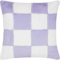 Heya Home Cozee Check Faux Fur Cushion in Lilac | Size: 50 cm x 50 cm