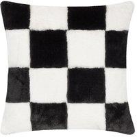 Heya Home Cozee Check Faux Fur Cushion in Black | Size: 50 cm x 50 cm