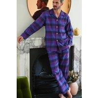 British Boxers Men's Berwick Check Brushed Cotton Pyjama Set in Plum | Size: Large