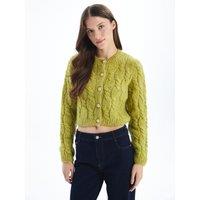 Cable Knit Cardigan with Button Detail in Green