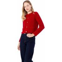 Elegant Button-Up Striped Knitted Cardigan & Jumper in Red