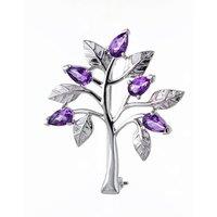 Ojewellery Women's Amethyst Tree of Life Brooch in Silver