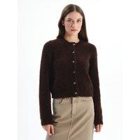 Cable Knit Crew Neck Jumper Cardigan in Brown