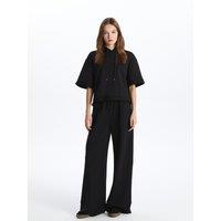 Soft Textured Cosy Elastic Waist Wide Leg Palazzo Trousers