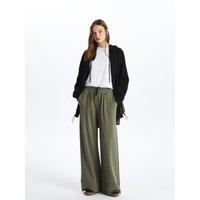 Dexia Women's Soft Textured Cosy Elastic Waist Wide Leg Palazzo Trousers in Khaki | Size: Small