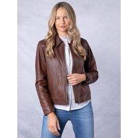 Lakeland Leather Women's 'Crosthwaite' Collared Leather Jacket in Chocolate | Size: 12