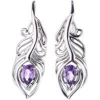 Ojewellery Women's Amethyst Peacock Feather Dangle Earrings in Silver