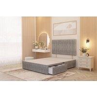Somnior Alexas 2 Draw Divan Bed Base with Headboard Tweed Fabric in Grey | Size: Double