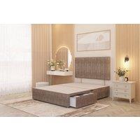 Somnior Alexas 2 Draw Divan Bed Base with Headboard Tweed Fabric in Brown | Size: Small Double