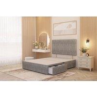 Somnior Austin Divan Bed Base with 2 Storage Drawers & Headboard Tweed Fabric in Grey | Size: King