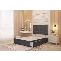 Somnior Austin Divan Bed Base with 2 Storage Drawers & Headboard Tweed Fabric in Charcoal | Size: King