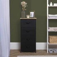 OHS Fabric Cabinet Bedside 4 Drawers Storage Unit Home Organiser in Black