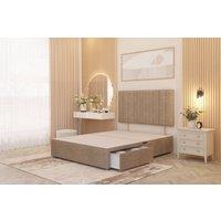 Somnior Alexas 2 Drawers Divan Bed with 30 Upholstered Headboard Plush Velvet in Beige | Size: Double