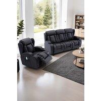 More4Homes Caesar Manual Recliner Bonded Leather 1+3 Seater Sofa Set in Black