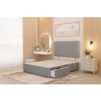 Somnior Alexas 2 Draw Divan Bed Base with Headboard Linen Fabric in Light Grey | Size: Small Double