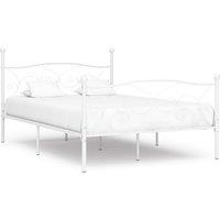 Bed Frame with Slatted Base White Metal 160x200 cm