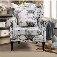 Retro Wingback Studded Armchair with Throw Pillow