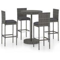 5 Piece Garden Bar Set with Cushions Poly Rattan Grey