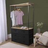 OHS 6 Drawer Cabinet Rail Wardrobe Coat Hanger Storage Clothes Organiser in Black