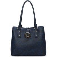 Fontanella Fashion Women's Elegance Button Design Dual Compartment PU Leather Shoulder Bag in Navy